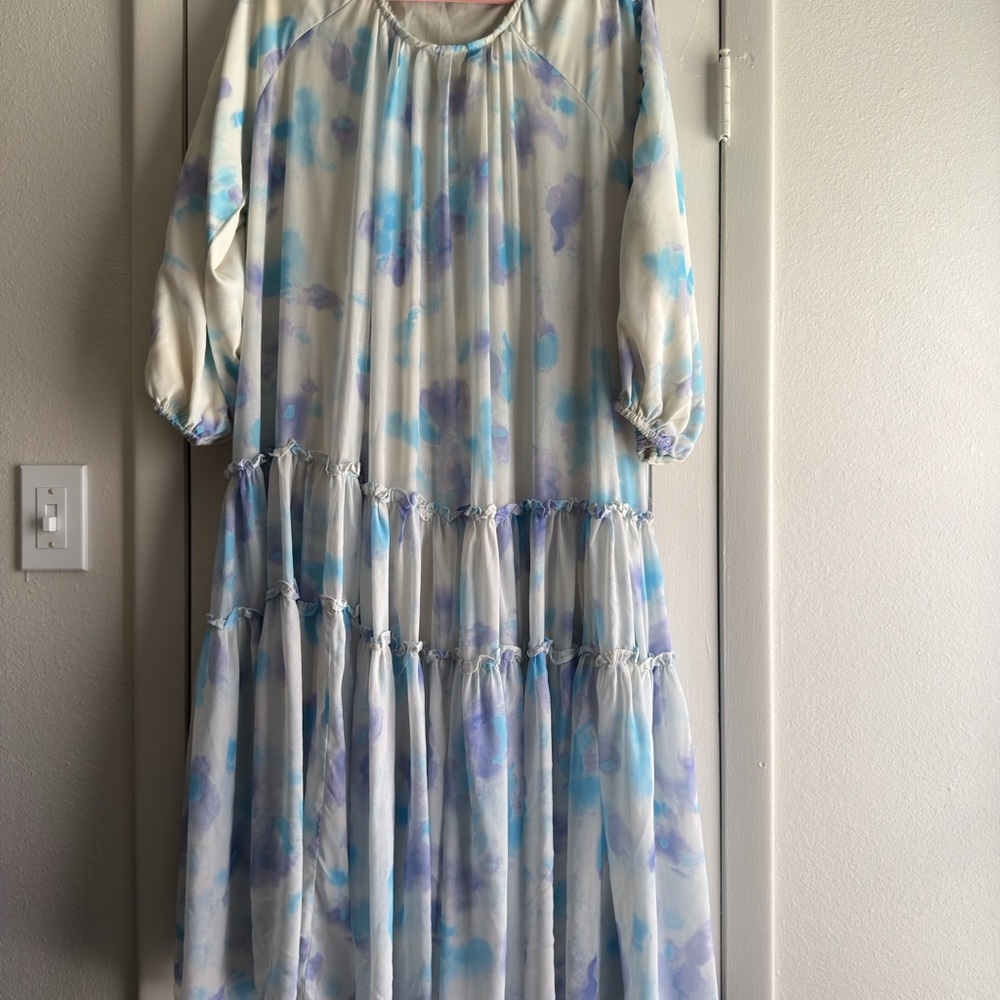 Girls' Watercolor Blue & Lavender Tiered Maxi Dress